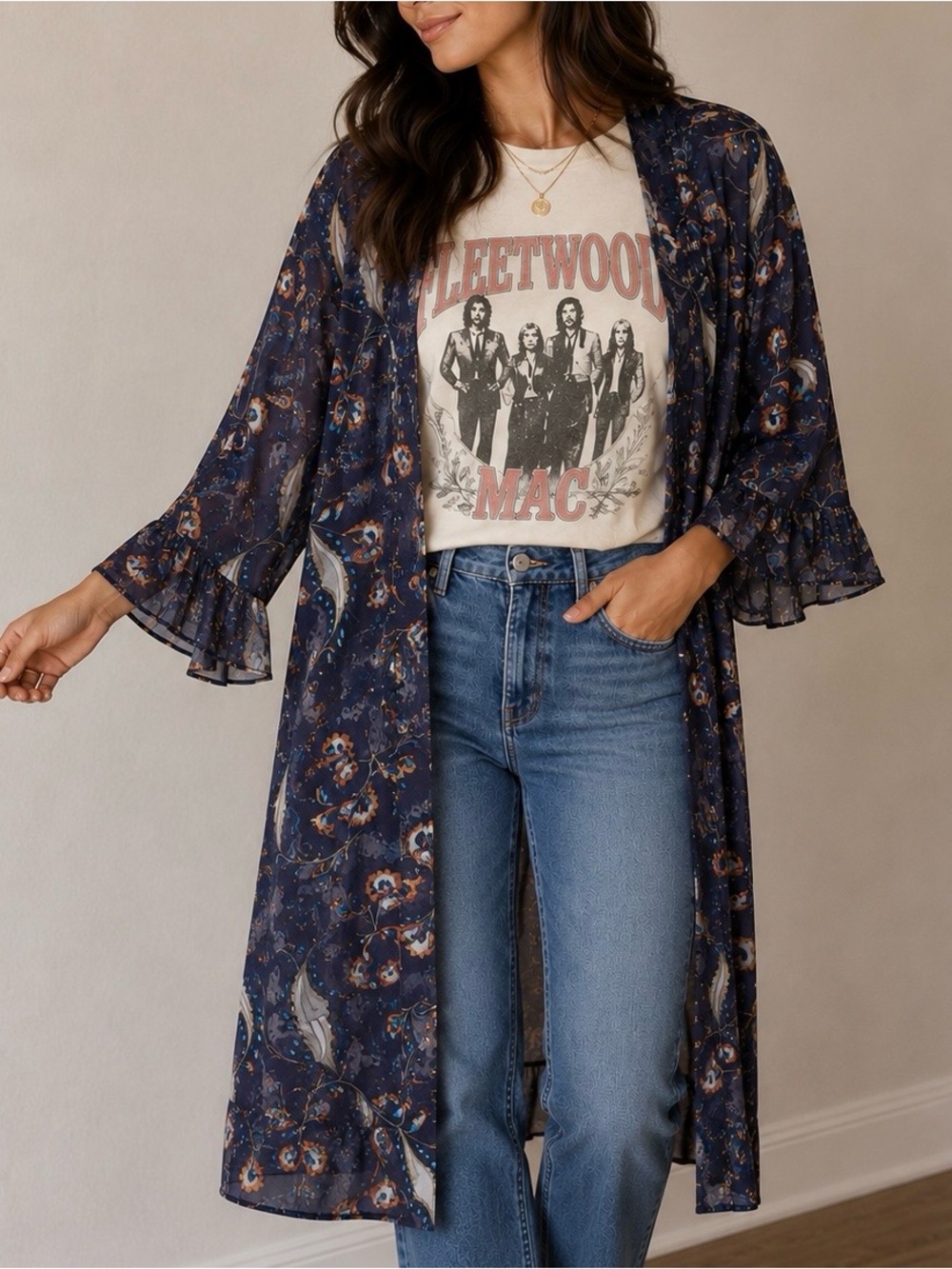 Floral Sheer Boho Kimono Duster One Size
